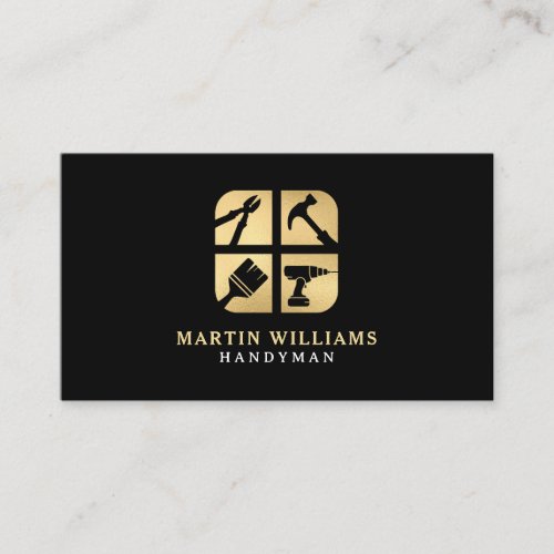 Modern Elegant Gold  Black Handyman Business Card