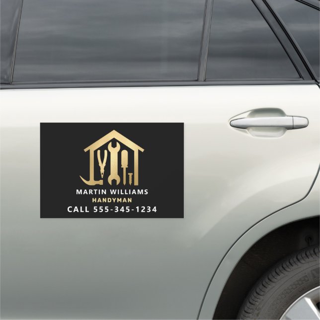 Modern Elegant Gold & Black Handyman  Car Magnet (In Situ)