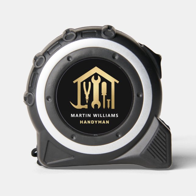 Modern Elegant Gold & Black Handyman  Tape Measure (Front)