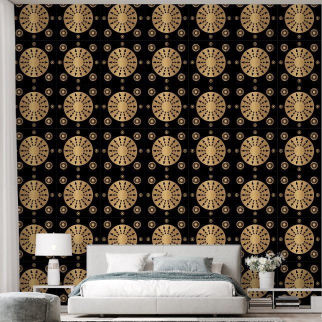 Modern Elegant Gold Black Pattern Wallpaper (Bedroom)