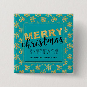 Modern Elegant Gold Blue Merry Christmas - Button