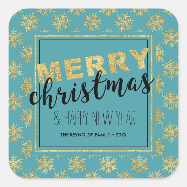 Modern Elegant Gold Blue Merry Christmas - Sticker (Front)