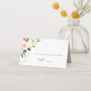 Modern Elegant Gold Blush Pink Floral Wedding Place Card