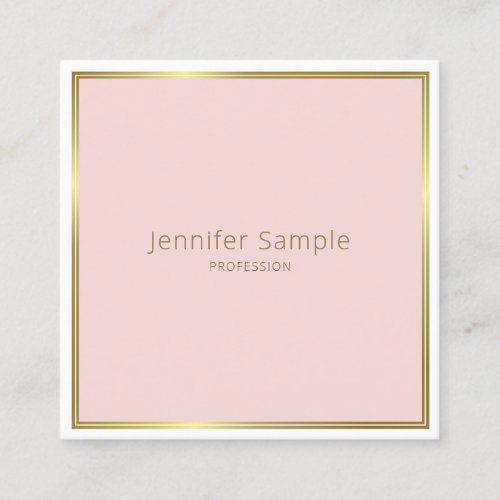 Modern Elegant Gold Blush Pink White Plain Luxury Square Business Card