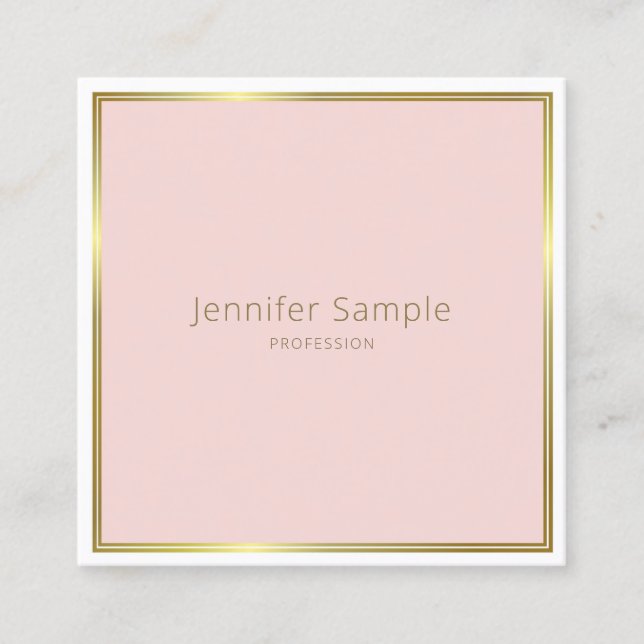 Modern Elegant Gold Blush Pink White Plain Luxury Square Business Card (Front)