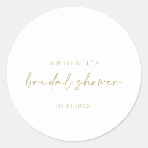 Modern Elegant Gold Bridal Shower Favor  Classic Round Sticker