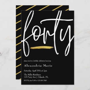 Modern Elegant Gold Brushstroke 40th Birthday  Invitation