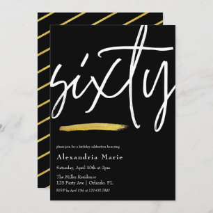 Modern Elegant Gold Brushstroke 60th Birthday Invitation