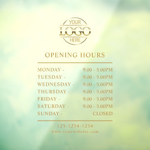 Modern Elegant Gold   Business Opening Hours Logo Window Cling