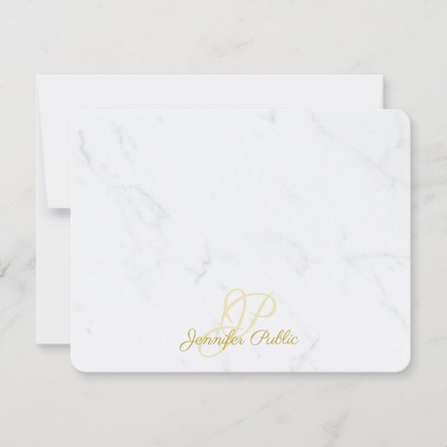 Modern Elegant Gold Caligraphy Script Marble Top Note Card (Front)