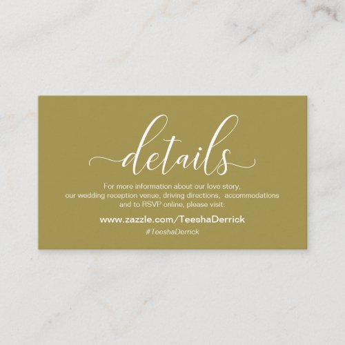 Modern Elegant Gold calligraphy Wedding Details Enclosure Card