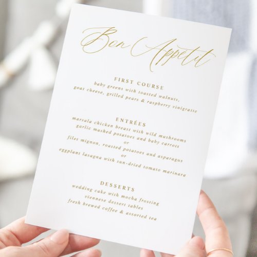 Modern Elegant Gold Calligraphy Wedding Menu