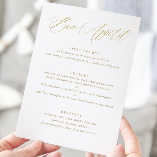 Modern Elegant Gold Calligraphy Wedding Menu (Creator Uploaded)