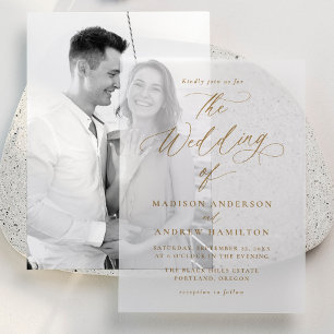 Modern Elegant Gold Calligraphy Wedding Vellum Invitations