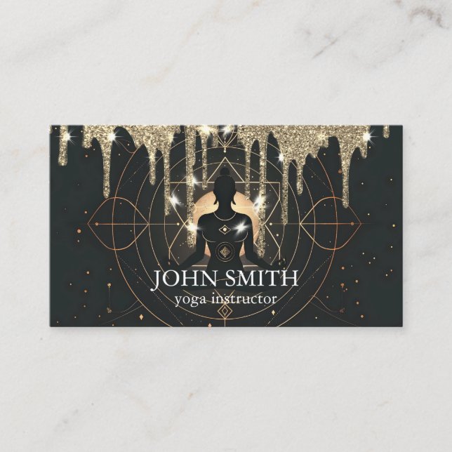 Modern Elegant Gold Chakra Spiritual Energy Yoga  Business Card (Front)