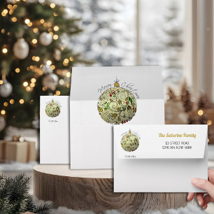 Modern Elegant Gold Christmas Doodle Ornament Envelope