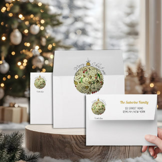 Modern Elegant Gold Christmas Doodle Ornament  Envelope