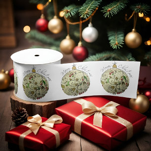 Modern Elegant Gold Christmas Doodle Ornament  Satin Ribbon