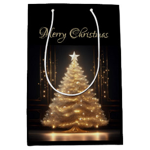 Modern Elegant Gold Christmas Tree Medium Gift Bag