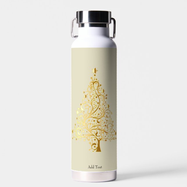 Modern Elegant Gold Christmas Tree Personalized Water Bottle (Front)