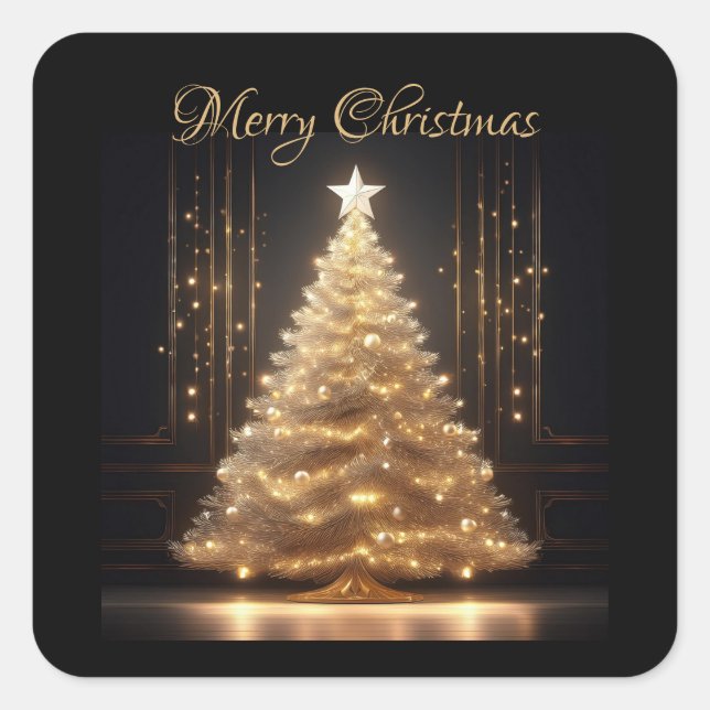 Modern Elegant Gold Christmas Tree Square Sticker (Front)