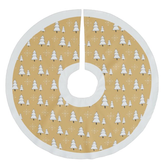 Modern elegant gold Christmas trees and snowflakes Brushed Polyester Tree Skirt (Front)