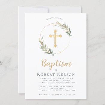 Modern Elegant Gold Circle Baptism Christening  Invitation by PurplePaperInvites at Zazzle
