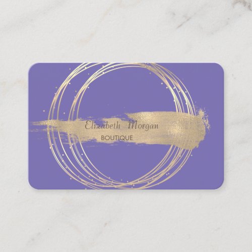 Modern Elegant Gold Circles Brush Stroke Violet Business Card