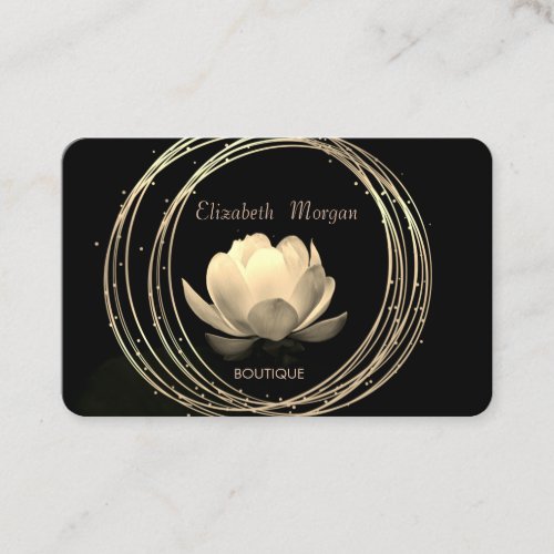 Modern Elegant Gold Circles Gold Lotus Black Business Card