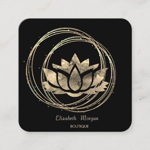 Modern Elegant Gold Circles Gold Lotus  Square Business Card