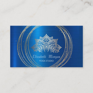 Modern Elegant Gold Circles Lotus Blue Metallic Business Card