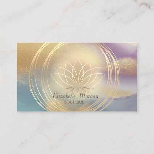 Modern Elegant Gold Circles Lotus Colorful Business Card