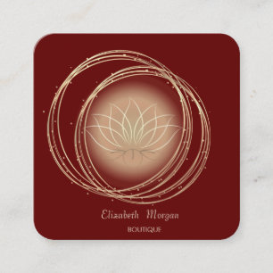 Modern Elegant Gold Circles Lotus Red Square Business Card