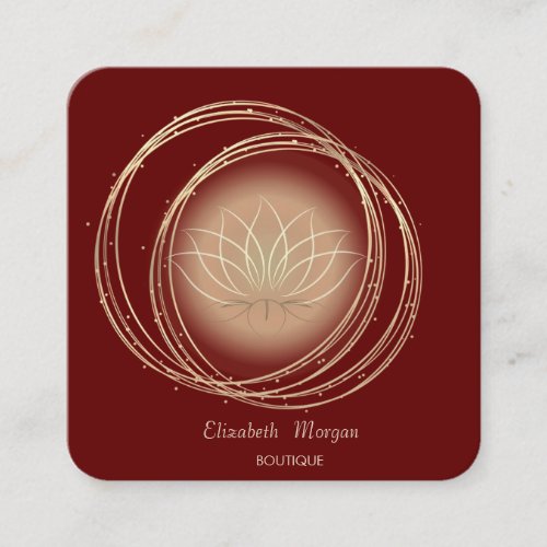 Modern Elegant Gold Circles Lotus Red Square Business Card