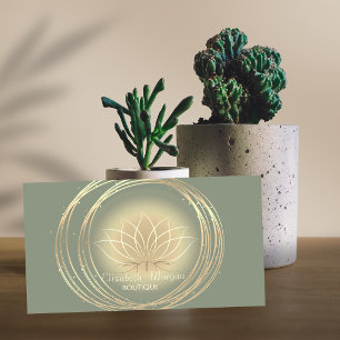 Modern Elegant Gold Circles Lotus Sage Green  Business Card