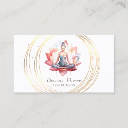 Modern Elegant Gold Circles Yoga Girl Lotus Business Card