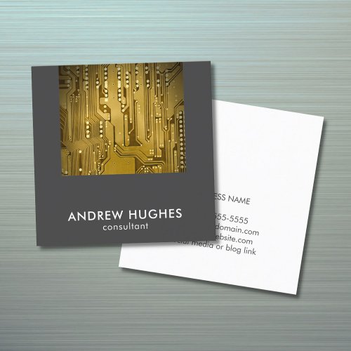 Modern Elegant Gold Circuit Board Consultant Square Business Card