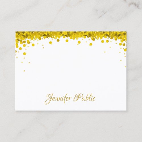 Modern Elegant Gold Confetti Hand Script Text Business Card