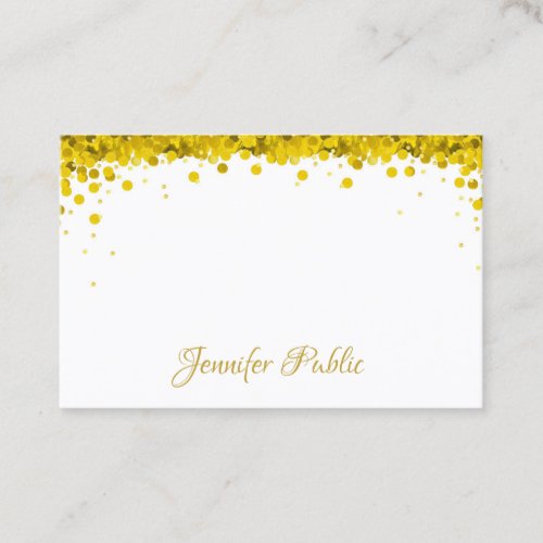 Modern Elegant Gold Confetti Hand Script Text Business Card