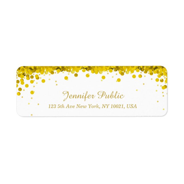 Modern Elegant Gold Confetti Script Luxe Template Label (Front)