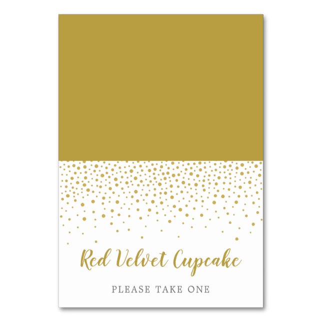 Modern Elegant Gold Confetti Wedding Buffet Label Table Number (Front)