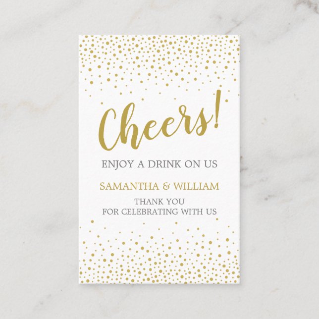Modern Elegant Gold Confetti Wedding Drink Ticket (Front)