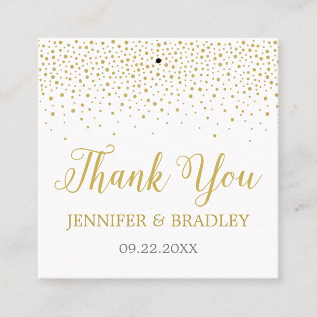 Modern Elegant Gold Confetti Wedding Favor Square Business Card (Front)