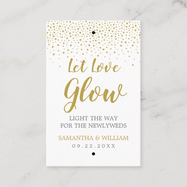 Modern Elegant Gold Confetti Wedding Glow Stick Business Card (Front)