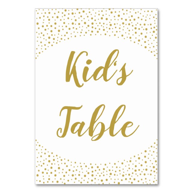 Modern Elegant Gold Confetti Wedding KIds' Table Number (Front)