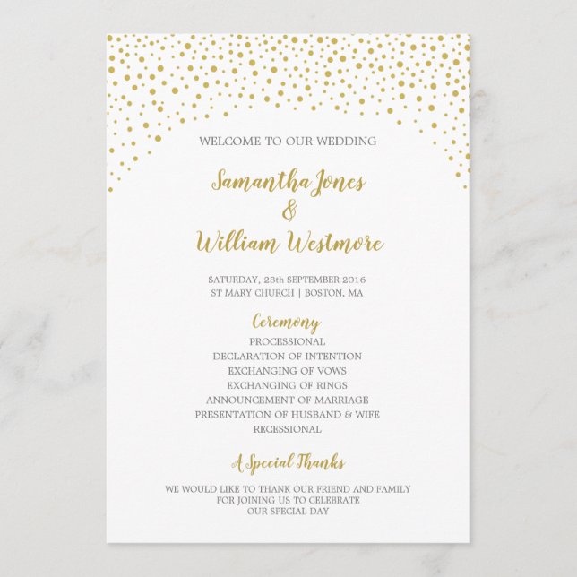 Modern Elegant Gold Confetti Wedding  Program (Front)