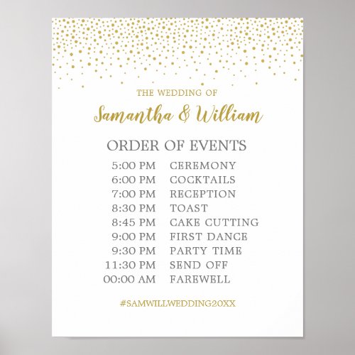 Modern Elegant Gold Confetti Wedding Schedule Sign
