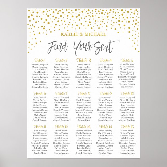 Modern Elegant Gold Confetti Wedding Seating Chart (Front)