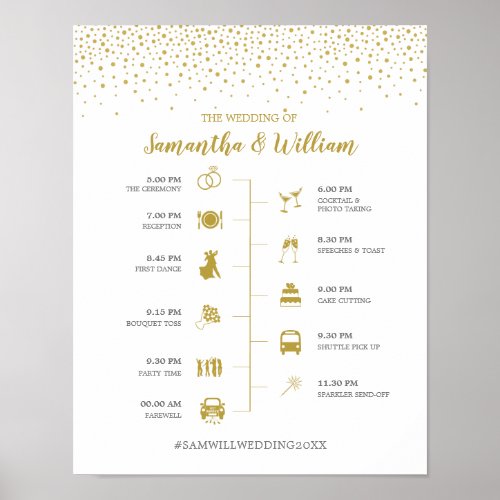 Modern Elegant Gold Confetti Wedding Timeline Sign