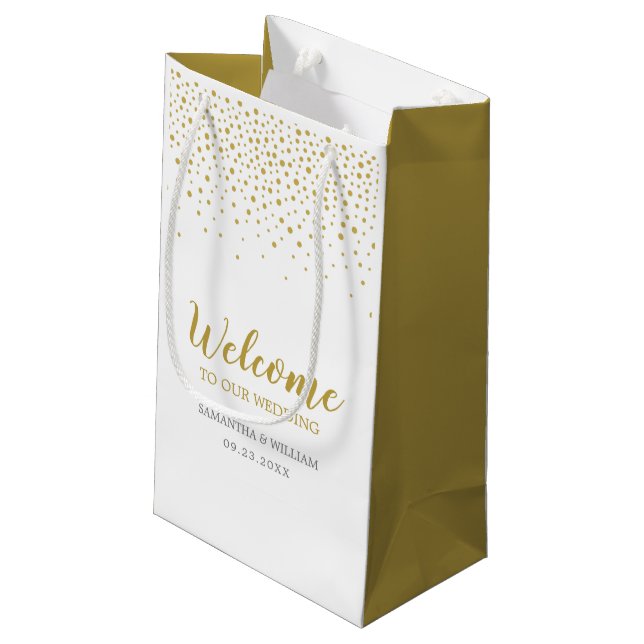 Modern Elegant Gold Confetti Wedding Welcome Bag (Back Angled)